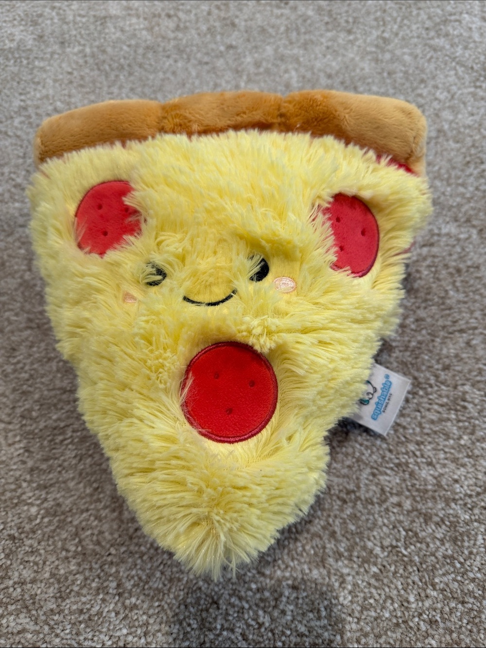 Plush Yellow Pizza Slice Stuffed Toy with Smiling Face
